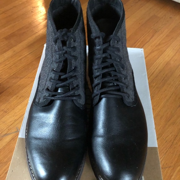 Spring Aedan black leather lace up boots 🥾 with grey fabric detail - Picture 2 of 5